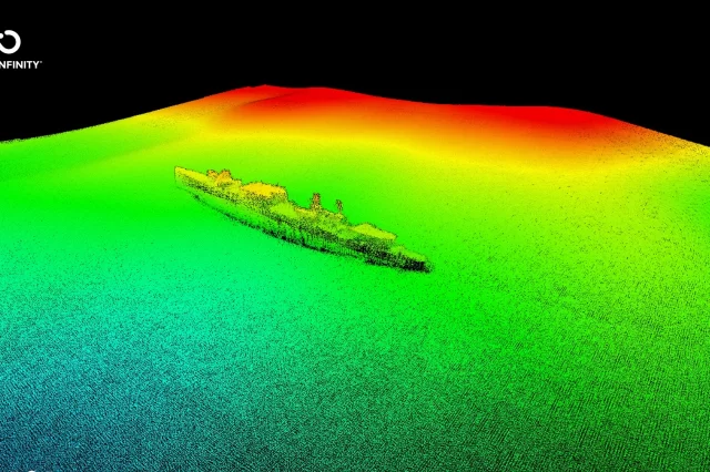 The USS Stewart shipwreck as seen in a 3D map of the region. Credit: Ocean Infinity