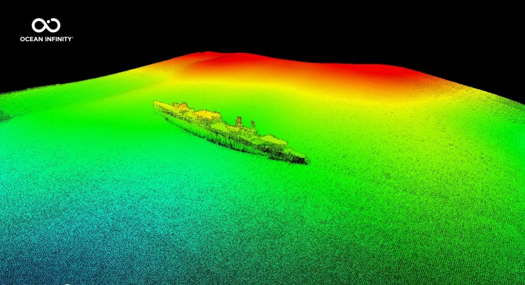 The USS Stewart shipwreck as seen in a 3D map of the region. Credit: Ocean Infinity