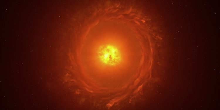 Artist’s impression of the dying star WOH G64. Image Credit: ESO/K. Ohnaka et al.