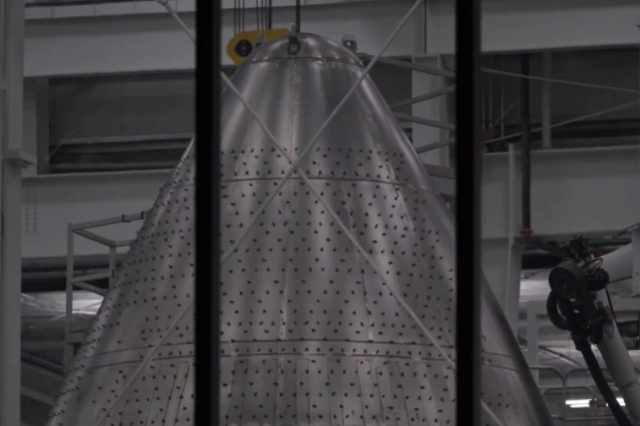 A Robot Welds SpaceX’s Starship Nosecone as Preparations for January’s Major Test Begin. Credit: NSF.