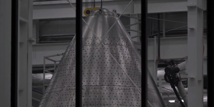 A Robot Welds SpaceX’s Starship Nosecone as Preparations for January’s Major Test Begin. Credit: NSF.