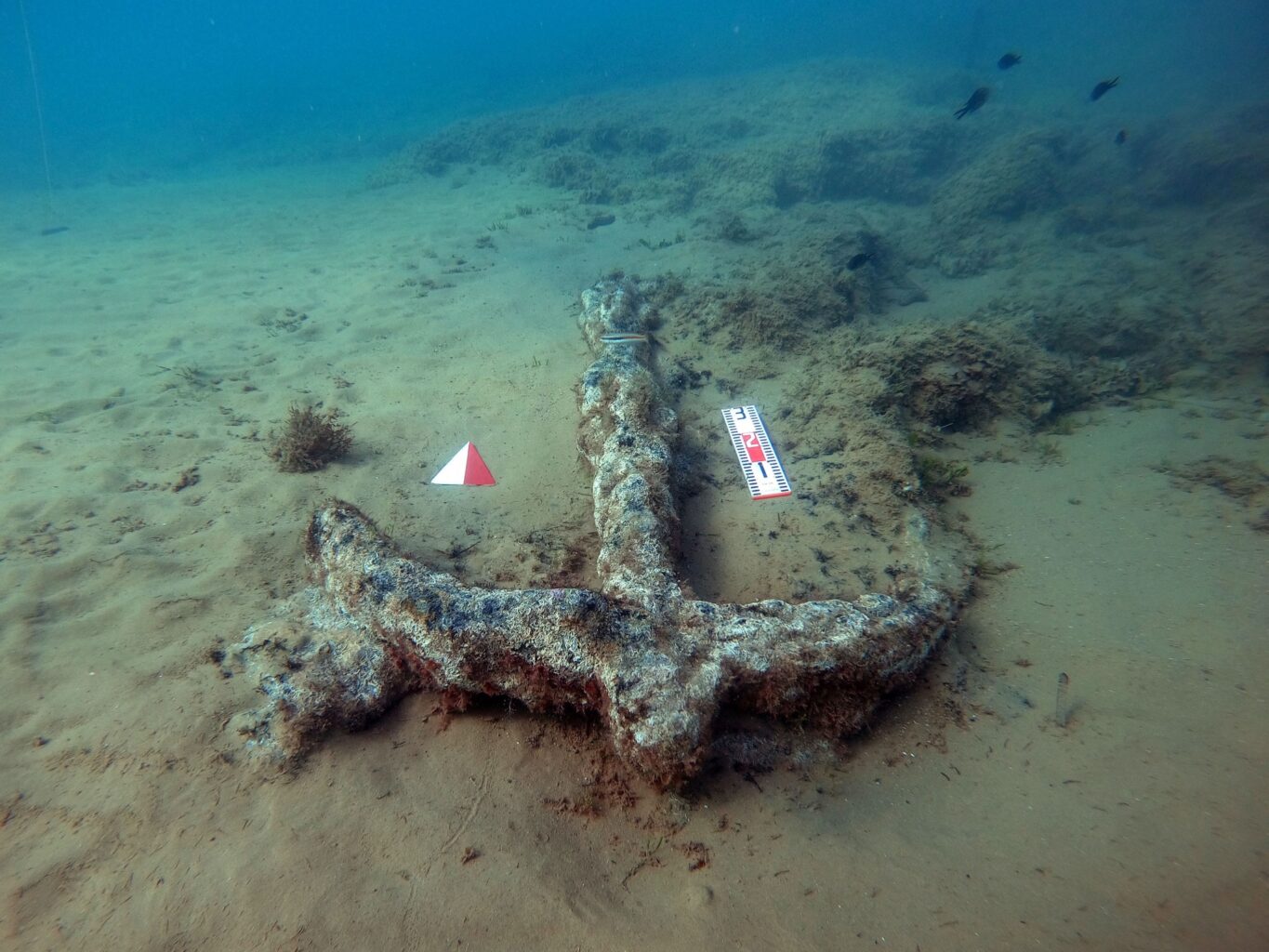 An ancient anchor that was discovered at the site. Image credit: Soprintendenza del Mare.