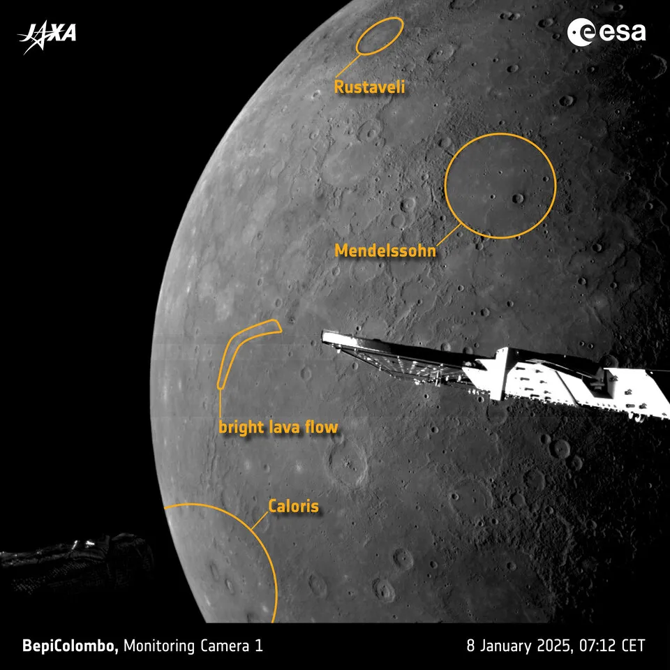 Lava flow on Mercury. Credit: ESA/BepiColombo/MTM.