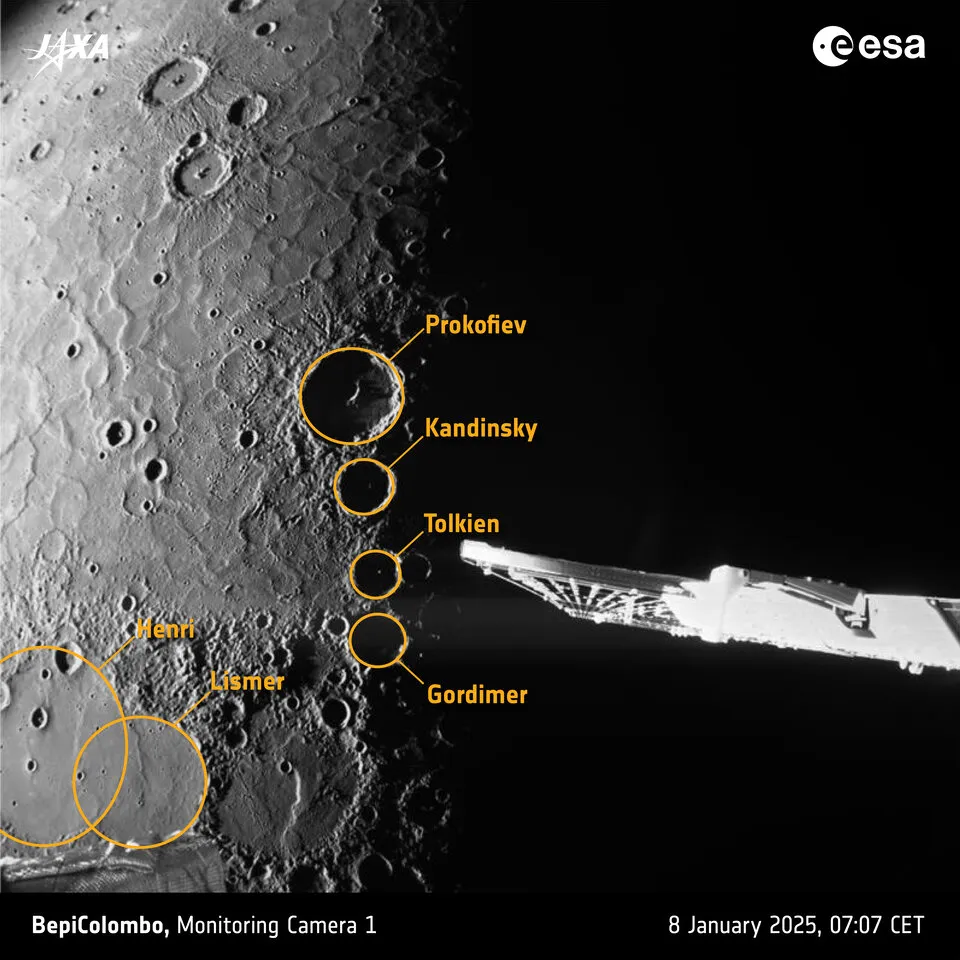 A glimpse of Mercury's North Pole captured by the ESA/JAXA BepiColombo mission during its sixth flyby on 8 January 2025. (Image credit: ESA/BepiColombo/MTM).