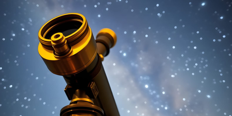 An image showing a telescope pointing at the stars and planets. Image Credit: YAYIMAGES/Curiosmos.