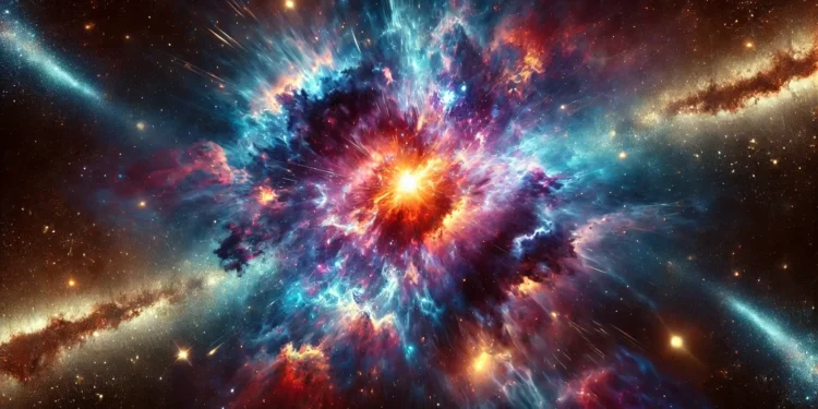 An illustration of a cosmic explosion. Credit: Curiosmos.