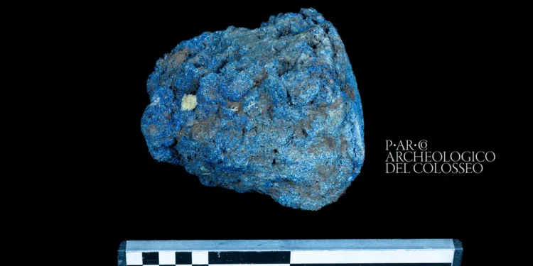 The massive chunk of Egyptian blue pigment is roughly the size of a small melon, making it one of the largest intact examples ever found. Image Credit: Colosseum Archaeological Park, Photo by Simona Murrone.