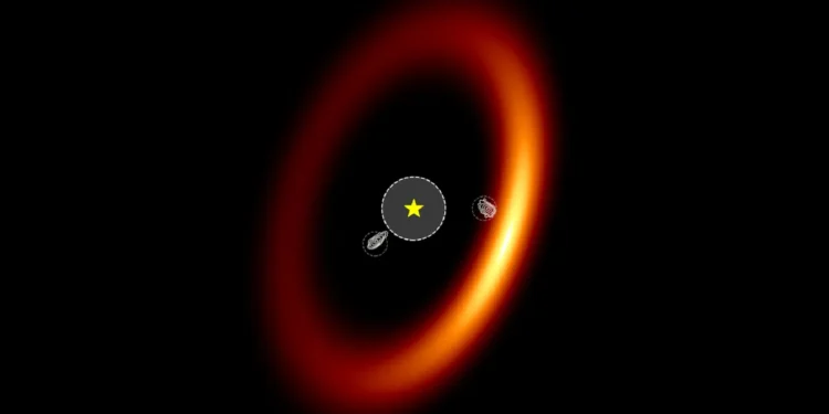 Astronomers utilized the James Webb Space Telescope’s interferometry mode to investigate the PDS 70 exoplanetary system. (Image credit: Blakely et al., 2024, CC BY 4.0).