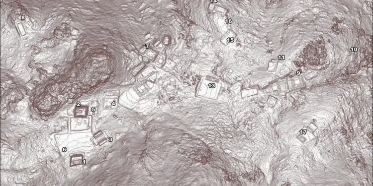 This lidar scan reveals a complex that may have served as the residence and administrative center for the city's rulers. (Image credit: Guiengola Archaeological Project).