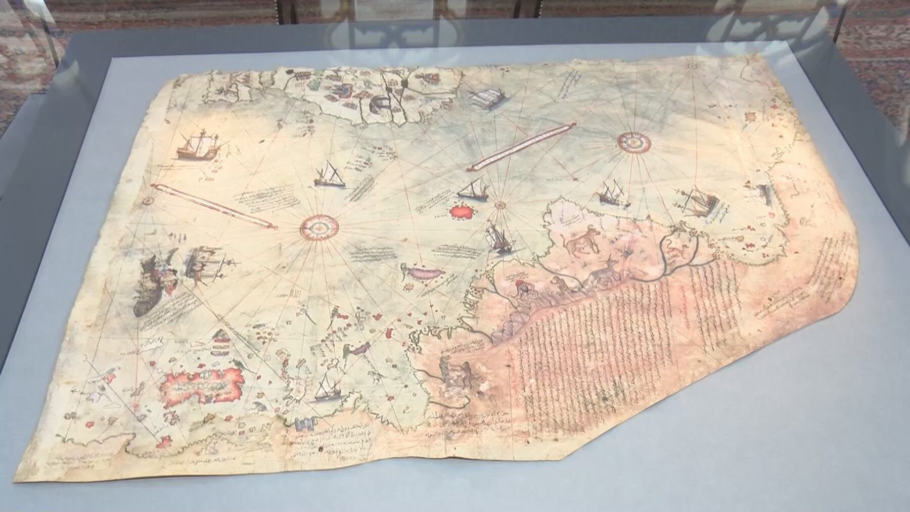 The Piri Reis Map on display at the Topkapı Palace in Istanbul. Credit: DHA Photo