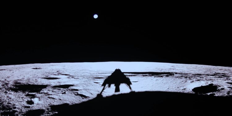 Here, we can see the shadow of Blue Ghost on the surface of the Moon. Credit: Firefly Aerospace.