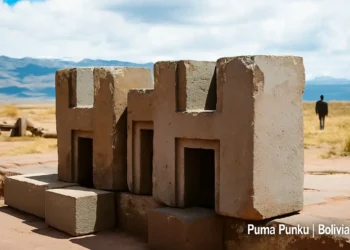 An illustration of the stones at Puma Punku. Credit: Curiosmos.