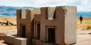 An illustration of the stones at Puma Punku. Credit: Curiosmos.