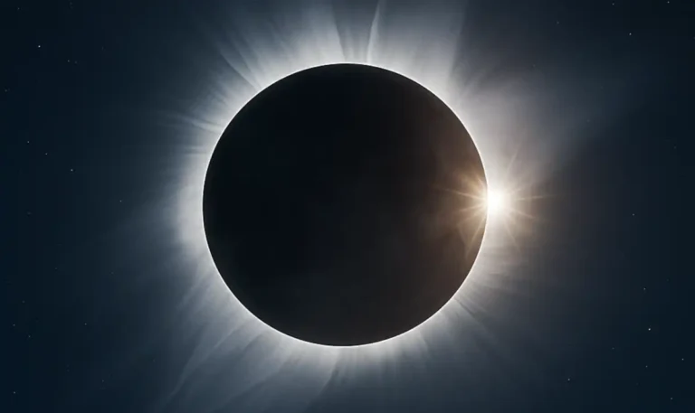 A solar eclipse with the Moon covering the Sun