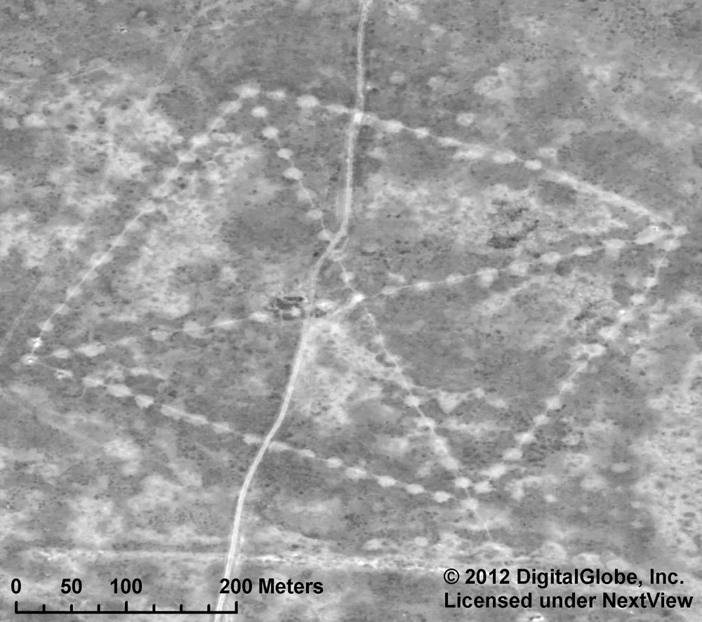 From high above the Kazakh steppe, a perfect square etched into the Earth comes into view — Ushtogaysky Square, the largest known geoglyph in the Turgai formation. Each of its sides spans roughly 274 meters, a massive landmark still visible from satellite imagery.Image credit: NASA.