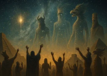 An illustration of the gods who descended from the stars.