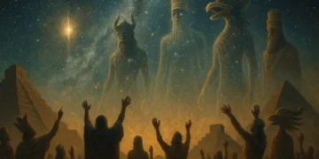 An illustration of the gods who descended from the stars.