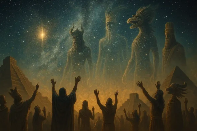 An illustration of the gods who descended from the stars.