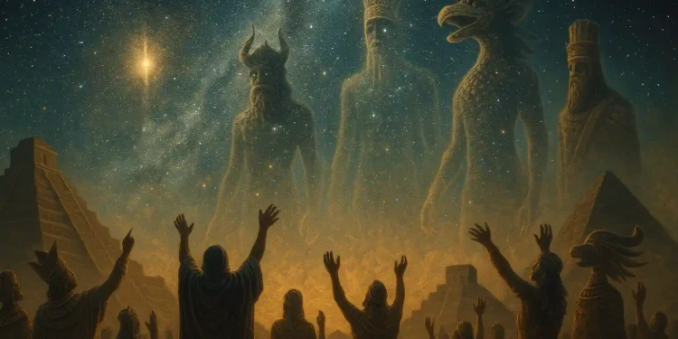 An illustration of the gods who descended from the stars.