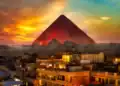 Why are pyramids everywhere? This is a beautiful photo of the Great Pyramid at sunset.