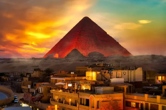 Why are pyramids everywhere? This is a beautiful photo of the Great Pyramid at sunset.