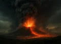 The vanished supervolcano that may have changed human history. An illustration of the eruption.