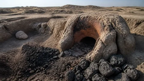 Ancient iron-smelting furnace at Abu Muslim Qala in Uzbekistan