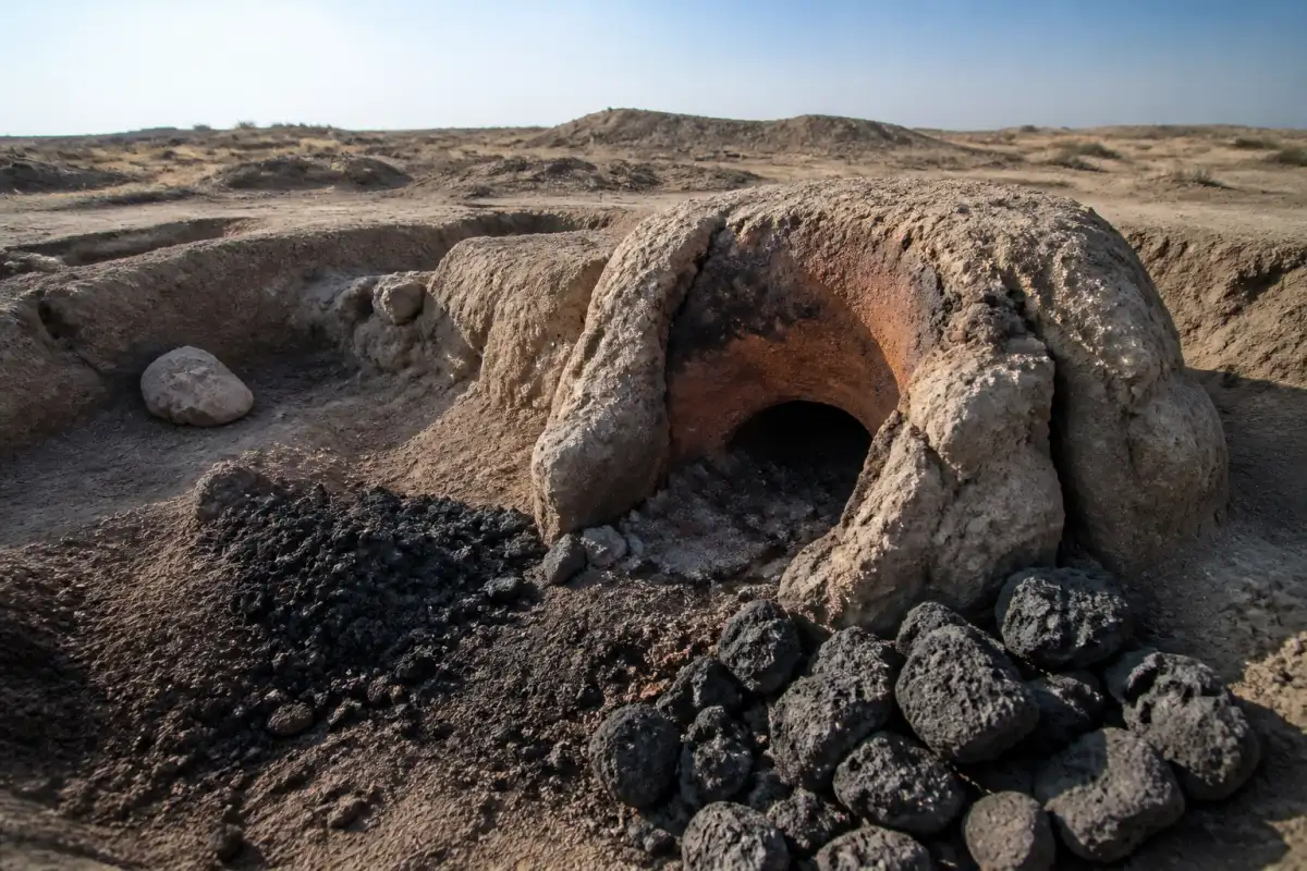 Ancient iron-smelting furnace at Abu Muslim Qala in Uzbekistan