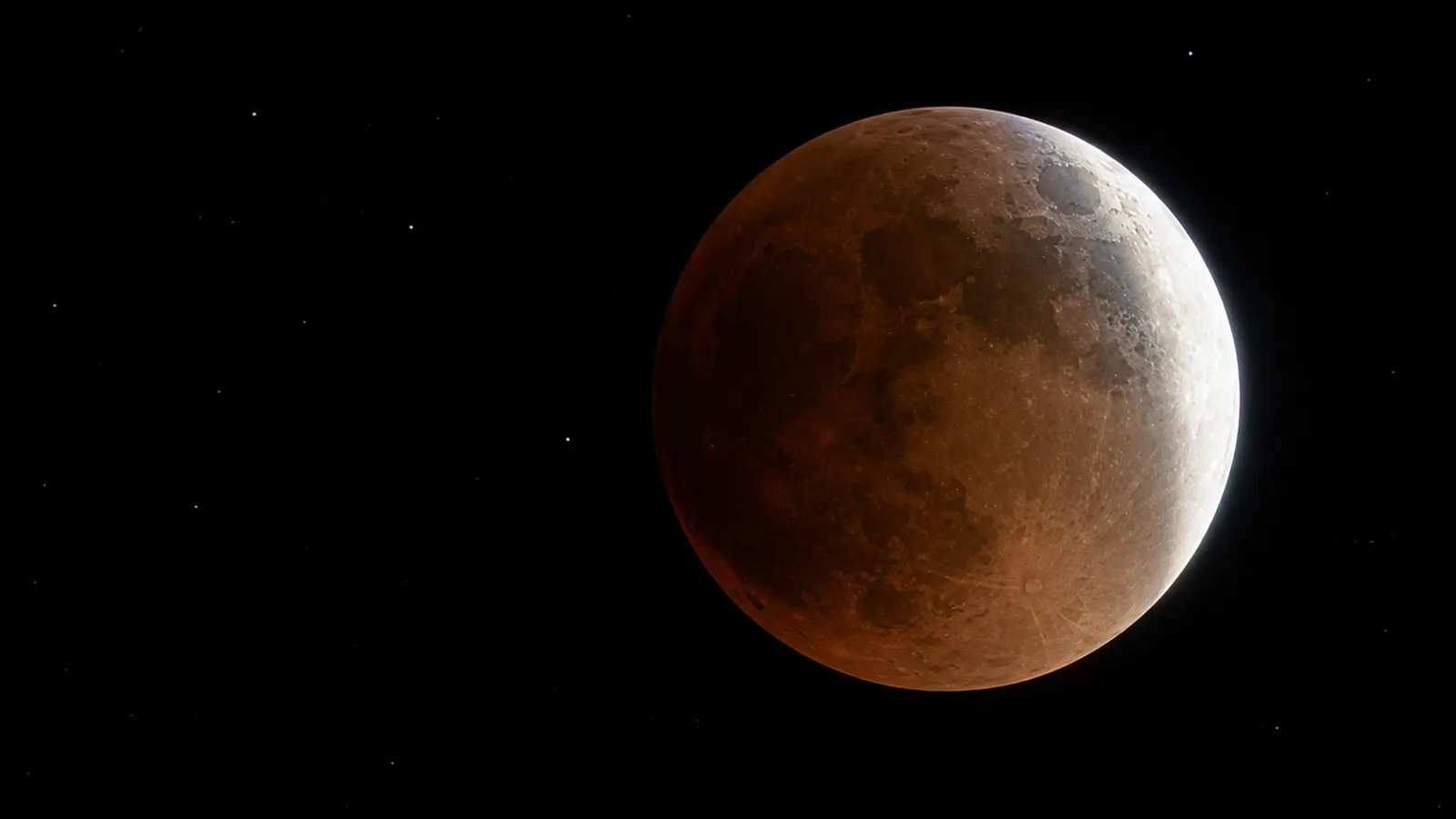 Conceptual view of a deep partial lunar eclipse as Earth’s shadow crosses the full Moon.