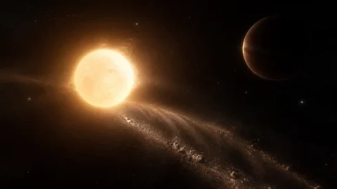 Conceptual illustration of Boyajian’s Star with a giant companion and a cloud of cometary dust