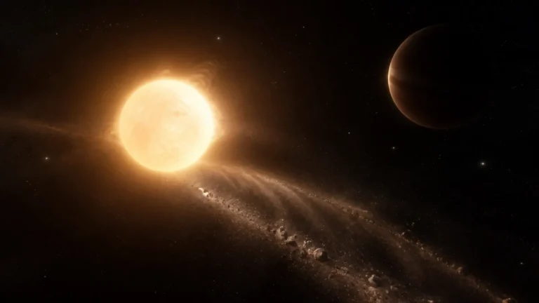 Conceptual illustration of Boyajian’s Star with a giant companion and a cloud of cometary dust