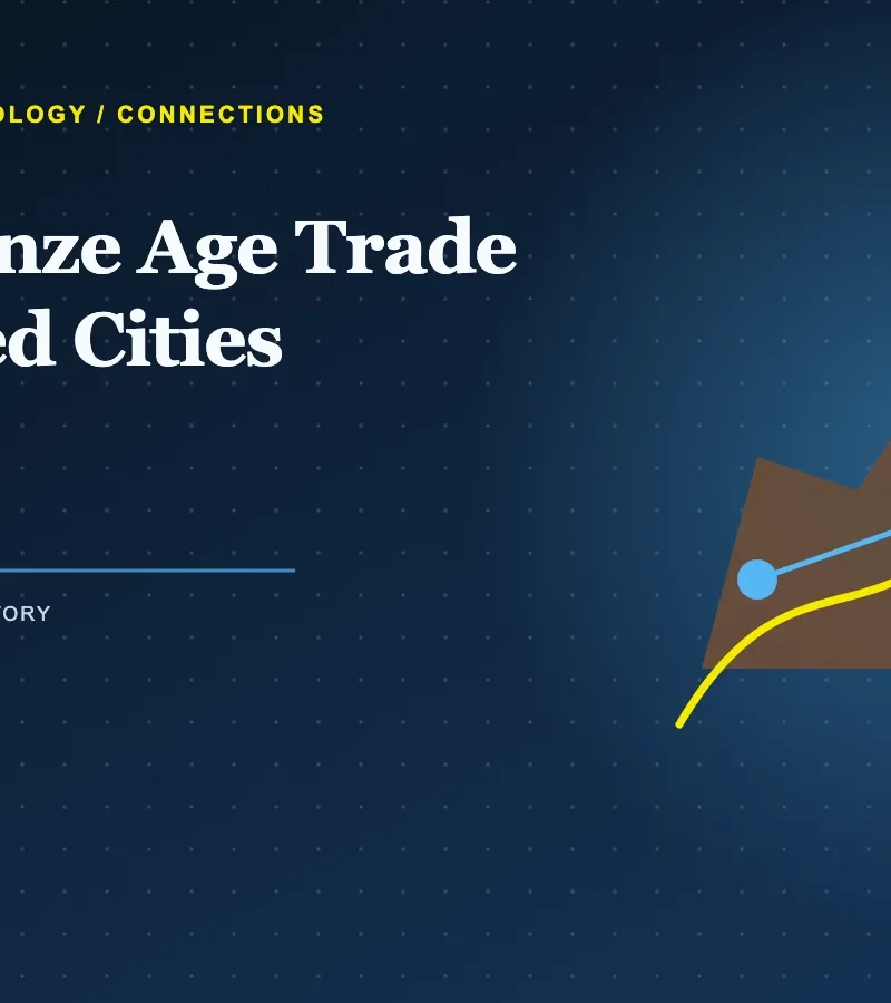 Bronze Age ingots, pottery and trade goods arranged beside a map of ancient routes