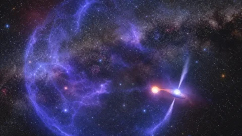 Artist's illustration of the Cygnus Bubble and the microquasar Cygnus X-3