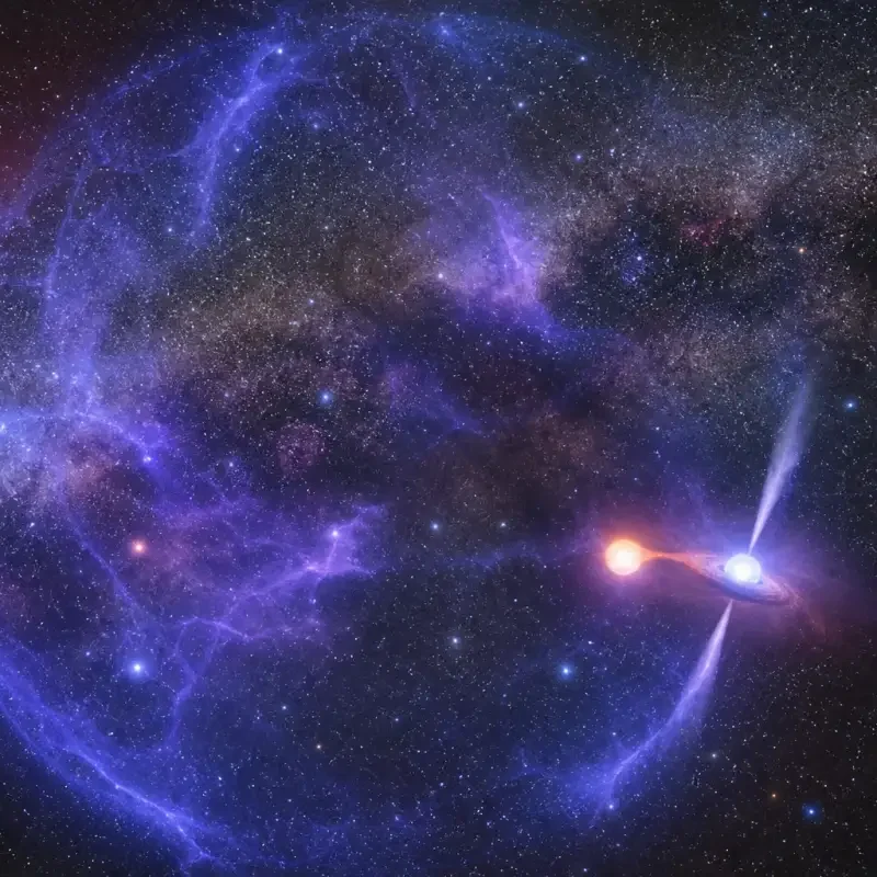 Artist's illustration of the Cygnus Bubble and the microquasar Cygnus X-3