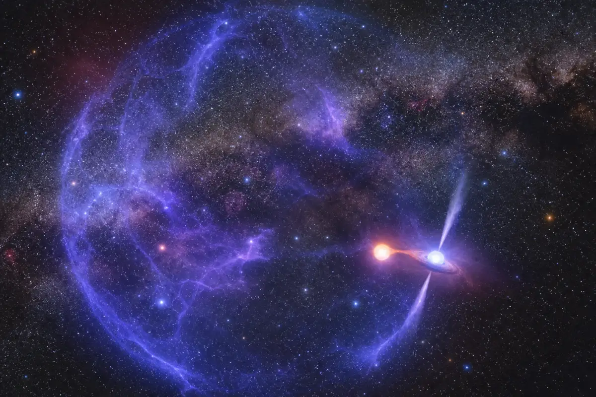 Artist's illustration of the Cygnus Bubble and the microquasar Cygnus X-3