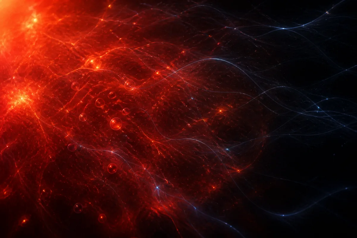 Abstract visualization of a hot early-universe plasma and a hypothetical dark-photon field
