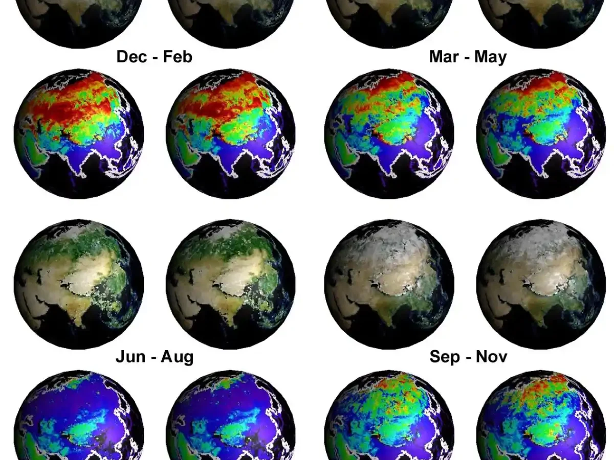 NASA illustration showing seasonal changes on Earth as the planet orbits the Sun