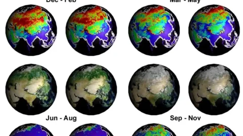 NASA illustration showing seasonal changes on Earth as the planet orbits the Sun