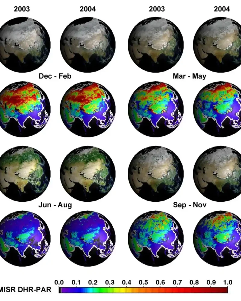 NASA illustration showing seasonal changes on Earth as the planet orbits the Sun
