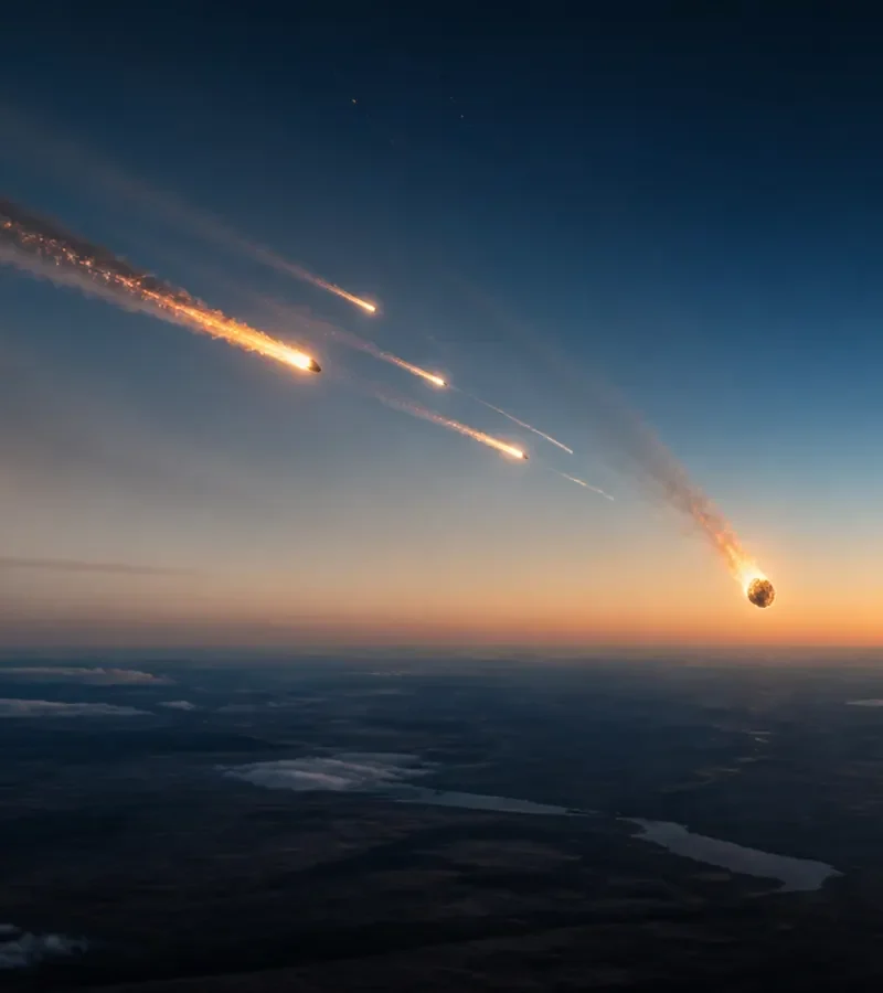 Conceptual sequence of a meteoroid entering Earth’s atmosphere and producing a meteorite fall.