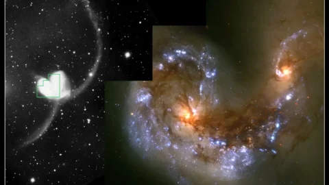 Interacting galaxies showing how gravity can trigger bursts of star formation.