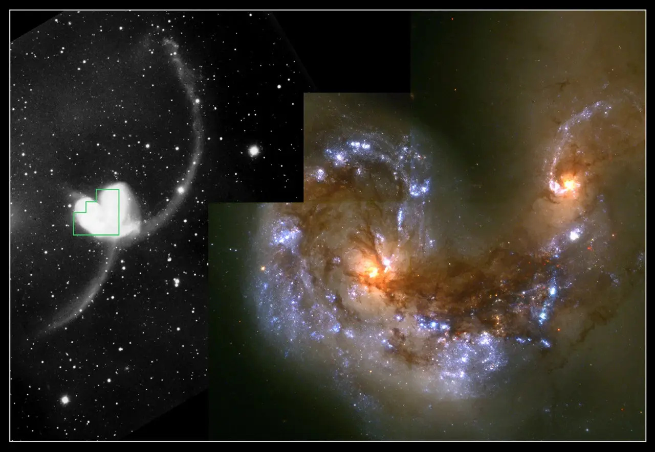 Interacting galaxies showing how gravity can trigger bursts of star formation.