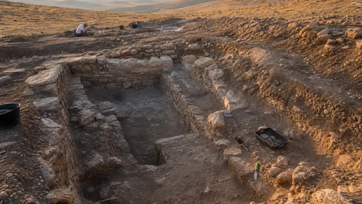 Illustration of a newly excavated rectangular Neolithic building at Göbekli Tepe