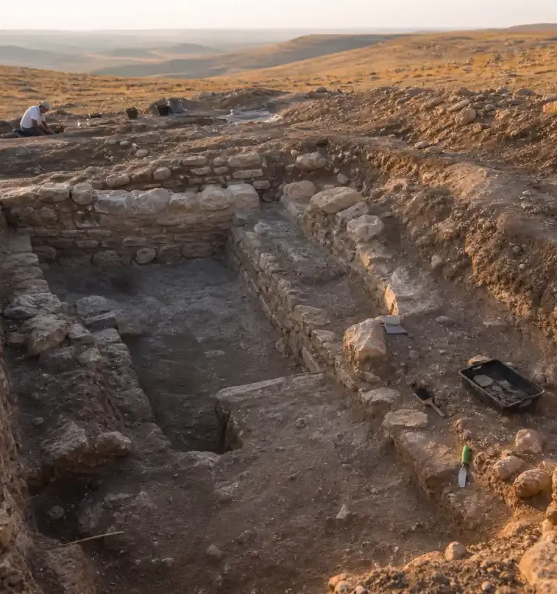 Illustration of a newly excavated rectangular Neolithic building at Göbekli Tepe