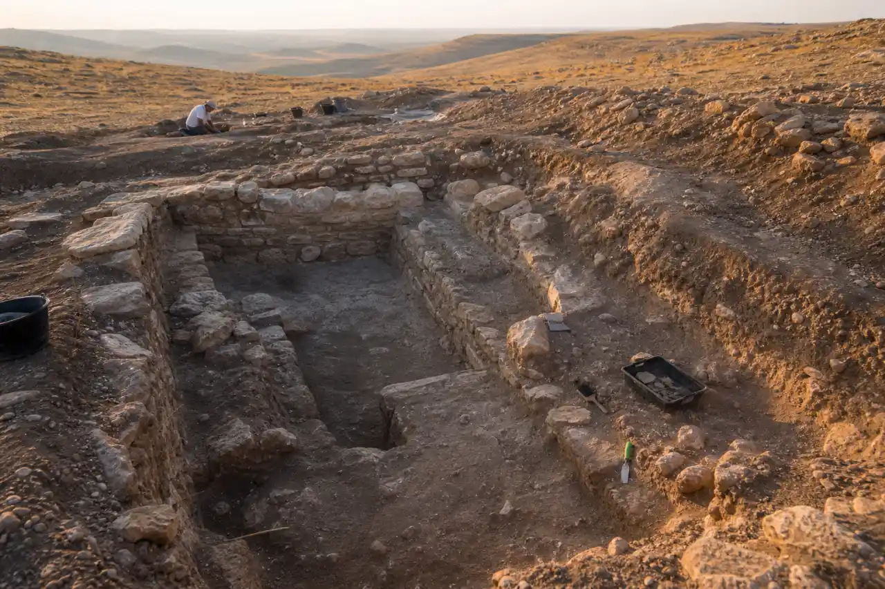 Illustration of a newly excavated rectangular Neolithic building at Göbekli Tepe