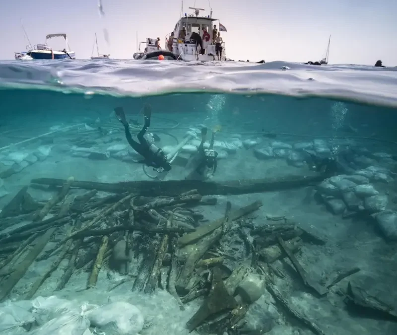 Archaeologists excavating the Ilovik–Paržine 1 Roman shipwreck in Croatia