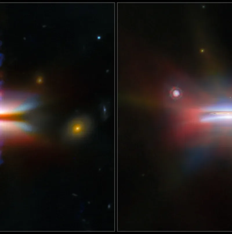 Two edge-on planet-forming disks around young stars with bright outflows