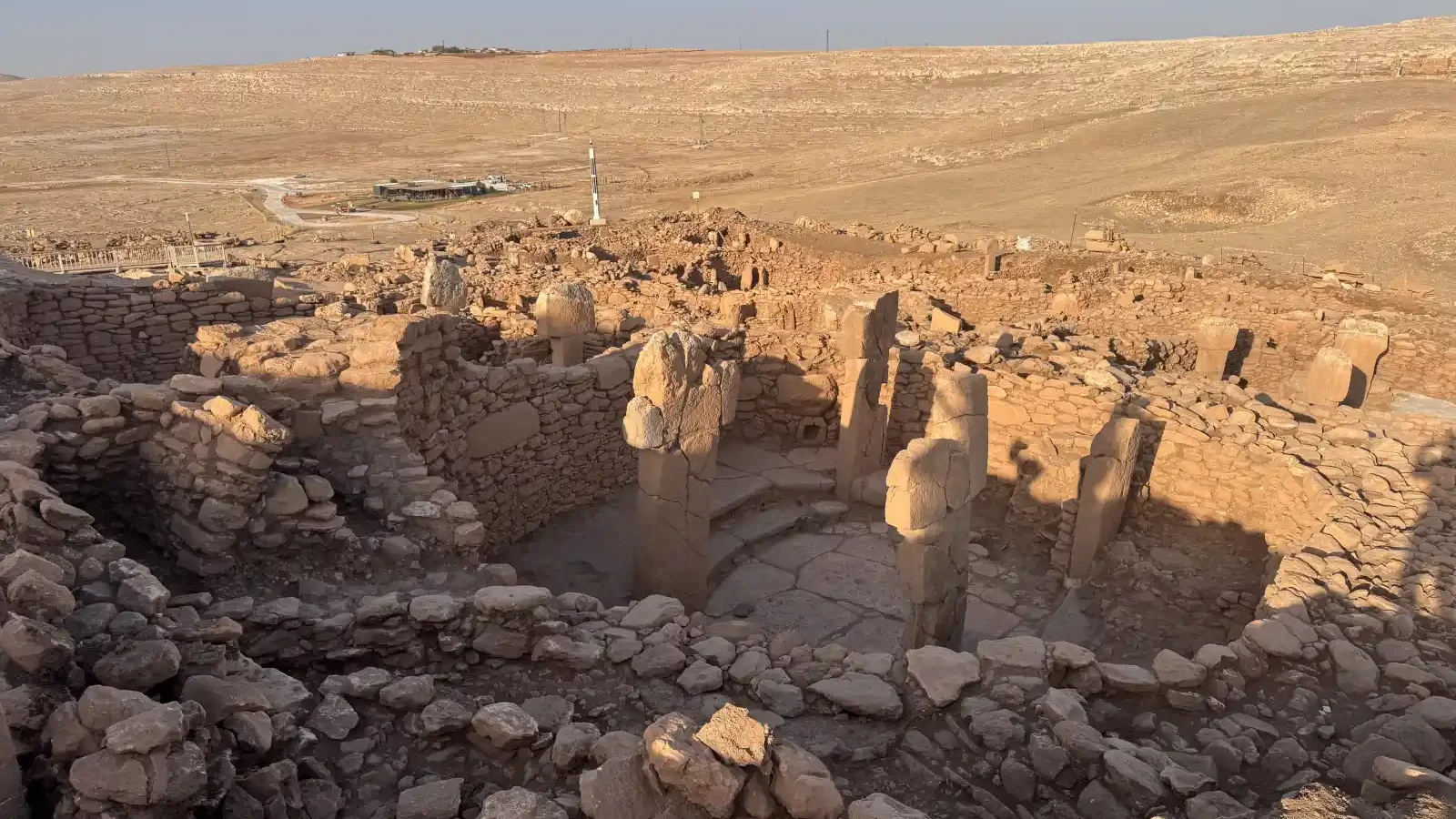 View across the excavated Neolithic buildings and stone pillars at Karahantepe