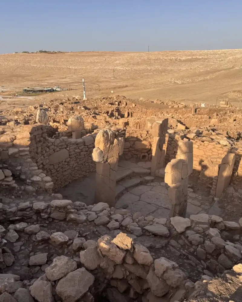 View across the excavated Neolithic buildings and stone pillars at Karahantepe