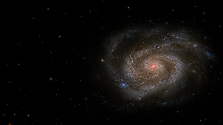 Illustration of a compact red galaxy nucleus surrounded by faint stars